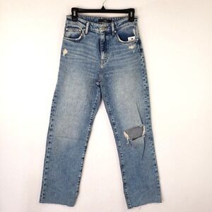 Mavi Jeans Womens Size 27 Distressed High‎ Rise Straight Leg Light Wash Denim